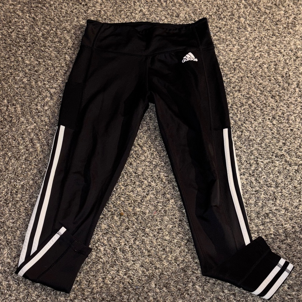 Adidas Women Black Leggings with White Stripes